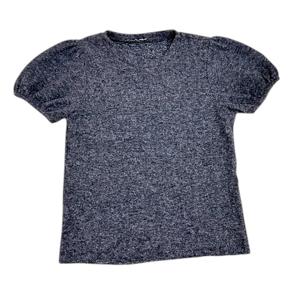 Zara charcoal Gray Puff Sleeve Fitted knit top raw edge size small - Picture 2 of 9